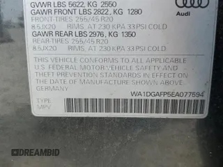 2014 Audi Q5 Premium Plus with VIN WA1DGAFP5EA077594, listed as a Copart auction lot 52020915 with 187,290 mi miles and Salvage title. Bid and sale history available at DreamBid. Image 13.