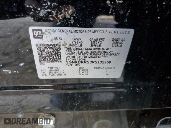 2024 Chevrolet Blazer RS with VIN 3GNKBKRS3RS132959, listed as a Copart auction lot 82442894 with Not provided miles and Non repairable. Bid and sale history available at DreamBid. Image 13.