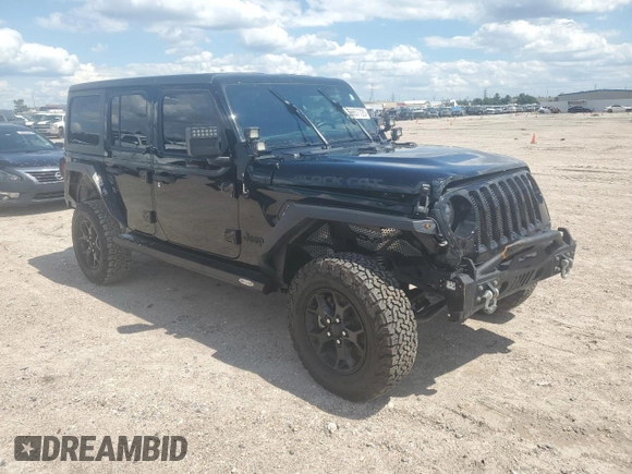 2021 Jeep Wrangler Unlimited Willys with VIN 1C4HJXDN0MW859686, listed as a Copart auction lot 56657725 with 49,984 mi miles and Salvage title. Bid and sale history available at DreamBid. Image 4.