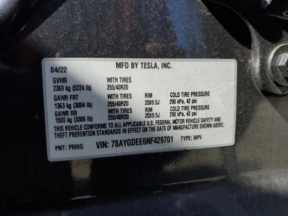 2022 Tesla Model Y Long Range z VIN 7SAYGDEE6NF429701, wystawiony jako Copart lot #58585665 z przebiegiem 86 537 mil mil oraz Szkoda całkowita • Salvage title. Historia ofert i sprzedaży dostępna na DreamBid. Obrazek 13.