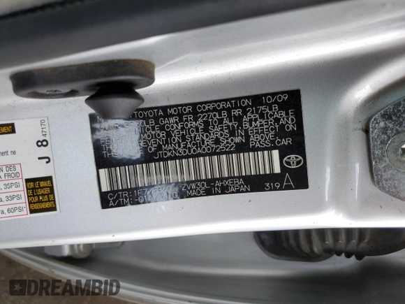 2010 Toyota Prius II z VIN JTDKN3DU0A0072522, wystawiony jako Copart lot #56512165 z przebiegiem 216 281 mil mil oraz Szkoda całkowita • Salvage title. Historia ofert i sprzedaży dostępna na DreamBid. Obrazek 14.