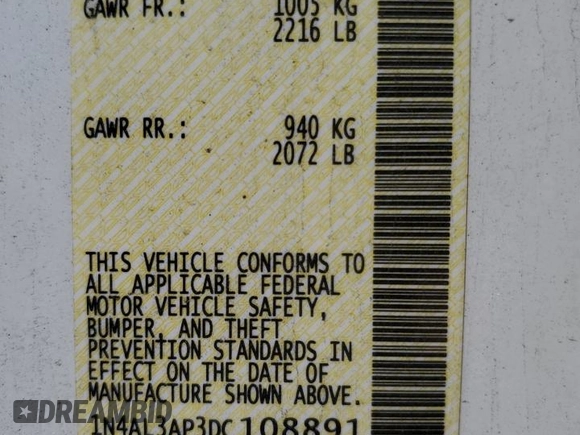 2013 Nissan Altima S with VIN 1N4AL3AP3DC108891, listed as a Copart auction lot 52300865 with 156,755 mi miles and Clean Title. Bid and sale history available at DreamBid. Image 13.