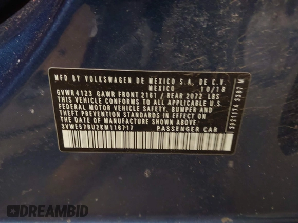 2019 Volkswagen Jetta SEL z VIN 3VWE57BU2KM116717, wystawiony jako IAAI lot #41951428 z przebiegiem 85 791 mil mil oraz . Historia ofert i sprzedaży dostępna na DreamBid. Obrazek 9.