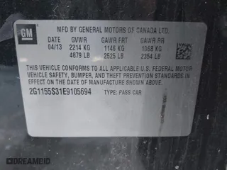 2014 Chevrolet Impala LTZ with VIN 2G1155S31E9105694, listed as a IAAI auction lot 41414595 with 128,828 mi miles. Bid and sale history available at carsss.com. Image 9.