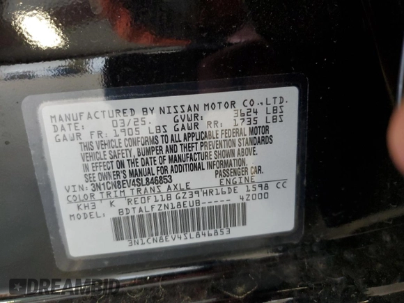 2025 Nissan Versa SV с VIN 3N1CN8EV4SL846853, выставлен на аукционе Copart как лот 55764025 с пробегом 1 815 миль миль и Чистый • Clean title. История ставок и продаж доступна на DreamBid. Изображение 12.