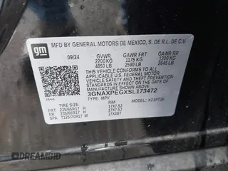 2025 Chevrolet Equinox AWD LT with VIN 3GNAXPEGXSL173472, listed as a IAAI auction lot 42148106 with 19,406 mi miles. Bid and sale history available at carsss.com. Image 9.