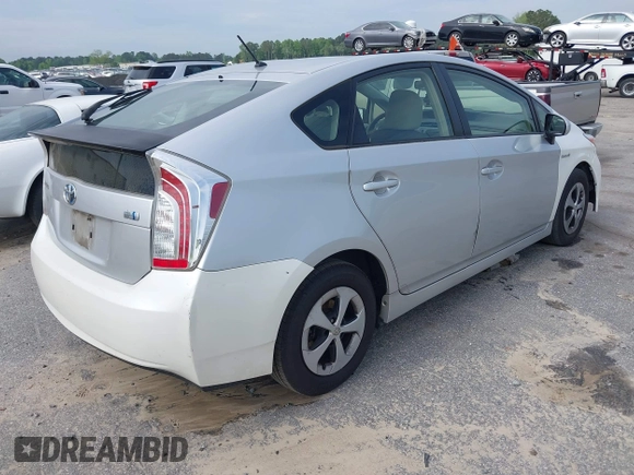 2013 Toyota Prius One with VIN JTDKN3DU5D0352800, listed as a IAAI auction lot 42102084 with 341,876 mi miles. Bid and sale history available at carsss.com. Image 4.