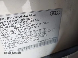 2023 Audi Q7 Premium with VIN WA1ACBF72PD021053, listed as a IAAI auction lot 41387794 with 11,462 mi miles and . Bid and sale history available at DreamBid. Image 9.