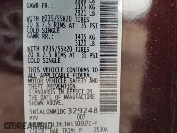 2013 Infiniti JX35 with VIN 5N1AL0MM1DC329248, listed as a Copart auction lot 58764914 with 77,482 mi miles and Salvage Title. Bid and sale history available at carsss.com. Image 13.