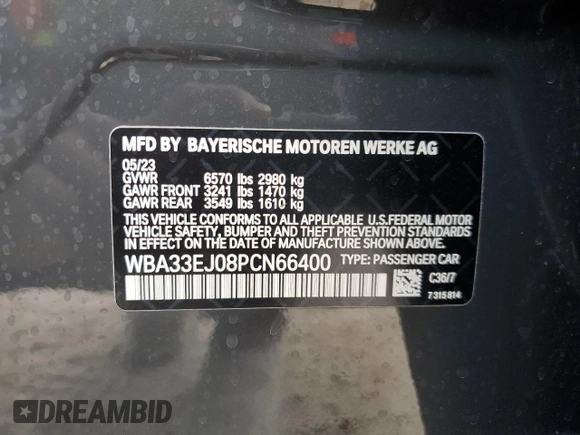 2023 BMW 7 Series 760i xDrive z VIN WBA33EJ08PCN66400, wystawiony jako Copart lot #44705455 z przebiegiem Nie podano mil oraz Nie do naprawy • Non repairable. Historia ofert i sprzedaży dostępna na DreamBid. Obrazek 13.