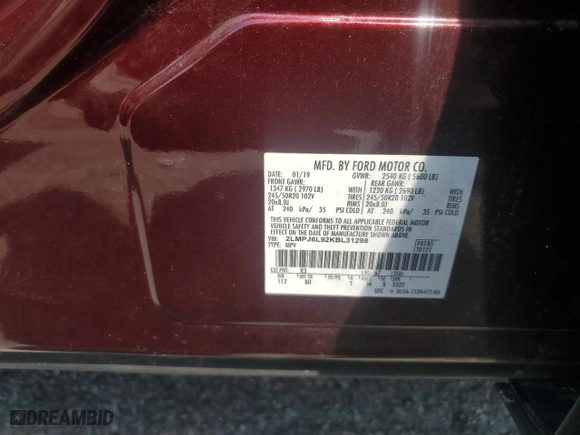 2019 Lincoln Nautilus Reserve with VIN 2LMPJ6L92KBL31298, listed as a Copart auction lot 64714753 with 60,665 mi miles. Bid and sale history available at carsss.com. Image 14.
