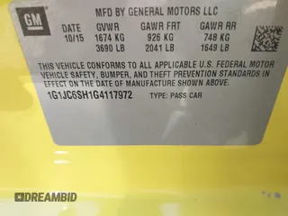 2016 Chevrolet Sonic LT with VIN 1G1JC6SH1G4117972, listed as a IAAI auction lot 41748543 with 172,876 mi miles. Bid and sale history available at carsss.com. Image 9.