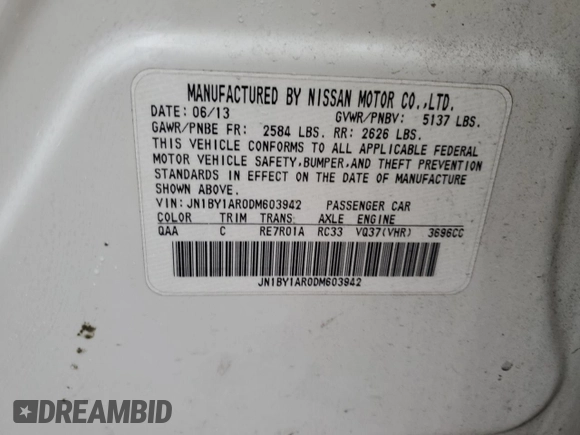 2013 Infiniti M37 with VIN JN1BY1AR0DM603942, listed as a Copart auction lot 84870244 with 177,469 mi miles and Clean Title. Bid and sale history available at carsss.com. Image 12.