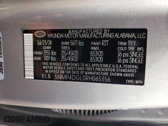 2024 Hyundai Santa Fe Limited with VIN 5NMP4DGL0RH065356, listed as a Copart auction lot 48391835 with 2,232 mi miles and Salvage Title. Bid and sale history available at carsss.com. Image 15.