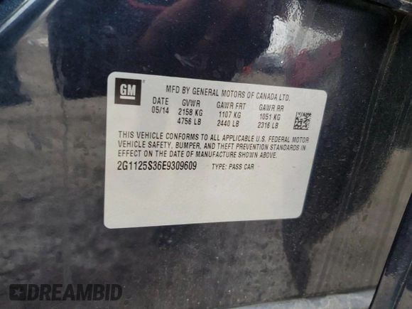 2014 Chevrolet Impala LT with VIN 2G1125S36E9309609, listed as a Copart auction lot 81955644 with 76,476 mi miles and Salvage Title. Bid and sale history available at DreamBid. Image 12.