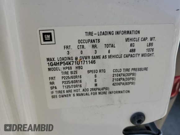 2001 Buick LeSabre Custom with VIN 1G4HP54K71U171146, listed as a Copart auction lot 47263995 with Not Provided miles and Salvage Title. Bid and sale history available at carsss.com. Image 12.
