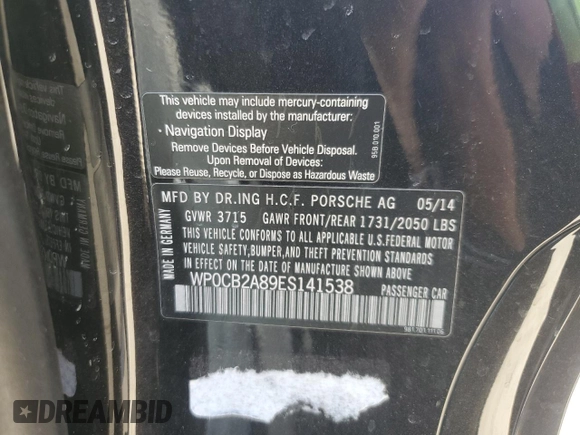2014 Porsche 718 Boxster S z VIN WP0CB2A89ES141538, wystawiony jako Copart lot #56360645 z przebiegiem 47 893 mil mil oraz Szkoda całkowita • Salvage title. Historia ofert i sprzedaży dostępna na DreamBid. Obrazek 12.