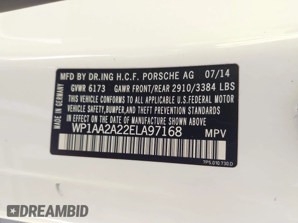 2014 Porsche Cayenne with VIN WP1AA2A22ELA97168, listed as a IAAI auction lot 42315149 with 99,183 mi miles and . Bid and sale history available at DreamBid. Image 9.