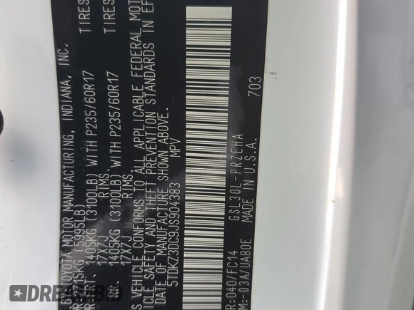 2018 Toyota Sienna LE Auto Access Seat with VIN 5TDKZ3DC9JS904383, listed as a Copart auction lot 43992165 with 106,596 mi miles and Salvage Title. Bid and sale history available at carsss.com. Image 13.