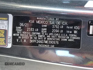 2021 Kia Forte LXS with VIN 3KPF24AD7ME390976, listed as a Copart auction lot 42460385 with 22,928 mi miles and Salvage Title. Bid and sale history available at carsss.com. Image 14.
