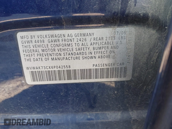 2006 Volkswagen Passat Value Edition z VIN WVWAK73CX6P042558, wystawiony jako IAAI lot #42232343 z przebiegiem 188 693 mil mil oraz . Historia ofert i sprzedaży dostępna na DreamBid. Obrazek 9.