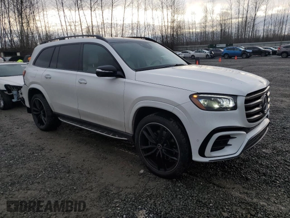 2025 Mercedes-Benz GLS with VIN 4JGFF5KE7SB324547, listed as a Copart auction lot 45541525 with 1,967 mi miles and Salvage Title. Bid and sale history available at carsss.com. Image 4.