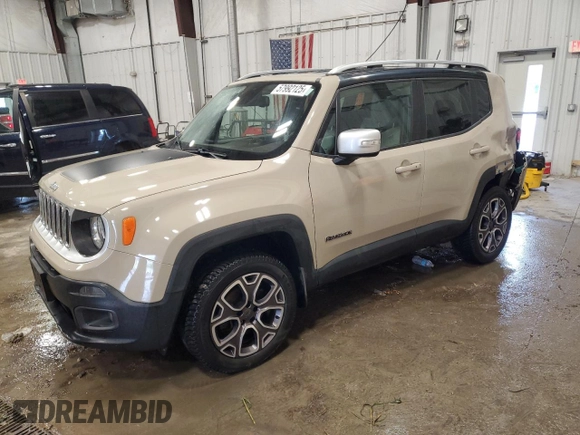 2015 Jeep Renegade Limited with VIN ZACCJBDT8FPB77845, listed as a Copart auction lot 57992125 with 86,705 mi miles and Non repairable. Bid and sale history available at DreamBid. Image 1.