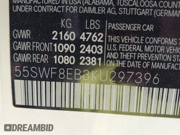 2019 Mercedes-Benz C 300 z VIN 55SWF8EB3KU297396, wystawiony jako IAAI lot #42064934 z przebiegiem 74 926 mil mil oraz . Historia ofert i sprzedaży dostępna na DreamBid. Obrazek 9.