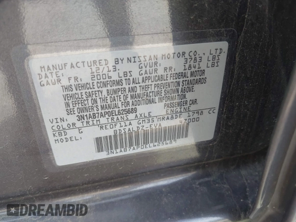2014 Nissan Sentra S with VIN 3N1AB7AP0EL625689, listed as a IAAI auction lot 41828771 with 152,985 mi miles and . Bid and sale history available at DreamBid. Image 9.