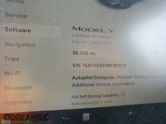 2024 Tesla Model Y Long Range с VIN 7SAYGDEE1RF161579, выставлен на аукционе Copart как лот 59901495 с пробегом 38 556 миль миль и Списание • Salvage title. История ставок и продаж доступна на DreamBid. Изображение 9.