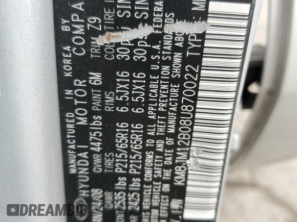 2008 Hyundai Tucson GLS with VIN KM8JM12B08U870022, listed as a Copart auction lot 74515504 with 200,653 mi miles and Salvage Title. Bid and sale history available at carsss.com. Image 13.