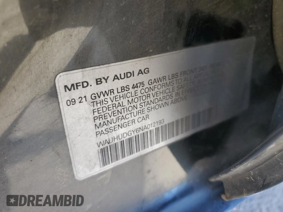 2022 Audi A3 Premium Plus z VIN WAUHUDGY6NA012193, wystawiony jako Copart lot #47252754 z przebiegiem 42 239 mil mil oraz Szkoda całkowita • Salvage title. Historia ofert i sprzedaży dostępna na DreamBid. Obrazek 13.