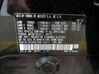 2022 Honda HR-V EX with VIN 3CZRU6H52NM736631, listed as a Copart auction lot 51266625 with 15,423 mi miles and Salvage Title. Bid and sale history available at carsss.com. Image 13.
