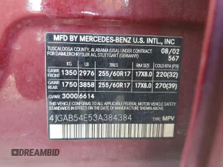 2003 Mercedes-Benz M-Class 3.2L with VIN 4JGAB54E53A384384, listed as a Copart auction lot 45341965 with 197,171 mi miles and Salvage Title. Bid and sale history available at carsss.com. Image 13.