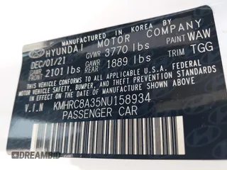 2022 Hyundai Venue SEL with VIN KMHRC8A35NU158934, listed as a IAAI auction lot 42300968 with 31,244 mi miles and . Bid and sale history available at DreamBid. Image 9.