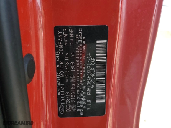 2019 Hyundai Veloster 2.0 with VIN KMHTG6AF1KU017704, listed as a Copart auction lot 48437745 with 83,358 mi miles and Salvage Title. Bid and sale history available at carsss.com. Image 14.