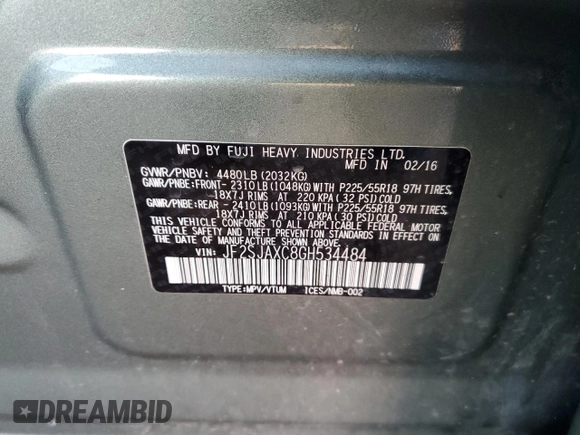 2016 Subaru Forester 2.5i Touring with VIN JF2SJAXC8GH534484, listed as a Copart auction lot 87452354 with 85,107 mi miles and Salvage Title. Bid and sale history available at carsss.com. Image 15.