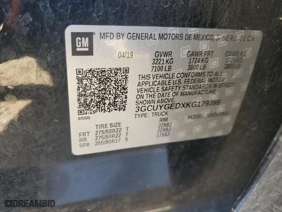 2019 Chevrolet Silverado 1500 LTZ with VIN 3GCUYGEDXKG179399, listed as a Copart auction lot 43027455 with 123,746 mi miles and Salvage Title. Bid and sale history available at carsss.com. Image 15.