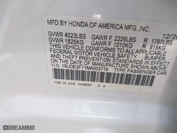 2021 Acura ILX w/Premium Package with VIN 19UDE2F71MA003719, listed as a IAAI auction lot 41552361 with 54,873 mi miles. Bid and sale history available at carsss.com. Image 9.