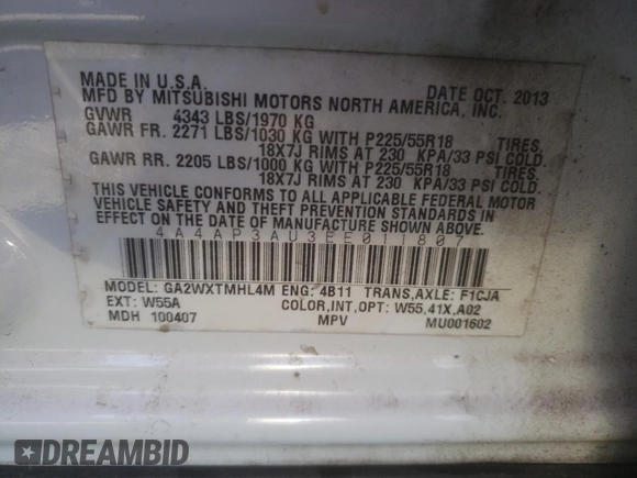 2014 Mitsubishi Outlander Sport ES with VIN 4A4AP3AU3EE011807, listed as a Copart auction lot 48024665 with 142,478 mi miles and Salvage Title. Bid and sale history available at carsss.com. Image 15.