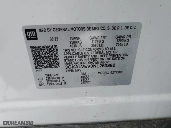 2022 GMC Terrain SLT with VIN 3GKALVEV0NL263892, listed as a Copart auction lot 44692575 with 18,451 mi miles and Salvage Title. Bid and sale history available at carsss.com. Image 15.