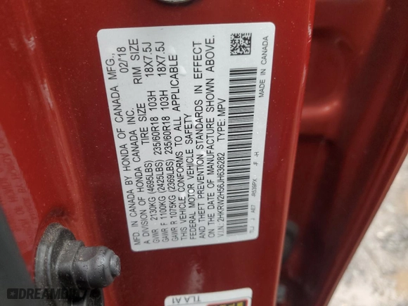 2018 Honda CR-V EX with VIN 2HKRW2H56JH636282, listed as a Copart auction lot 84931754 with 64,725 mi miles and Salvage Title. Bid and sale history available at carsss.com. Image 13.