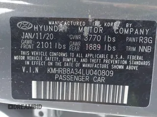 2020 Hyundai Venue SE with VIN KMHRB8A34LU040809, listed as a IAAI auction lot 41509125 with 63,335 mi miles and . Bid and sale history available at DreamBid. Image 9.