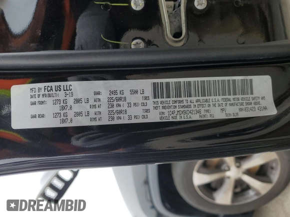 2019 Jeep Cherokee Limited with VIN 1C4PJMDX5KD421346, listed as a Copart auction lot 50021135 with 39,000 mi miles and Salvage Title. Bid and sale history available at carsss.com. Image 13.