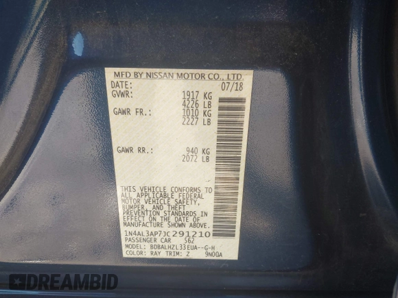 2018 Nissan Altima 2.5 SR with VIN 1N4AL3AP7JC291210, listed as a IAAI auction lot 41677670 with 142,994 mi miles. Bid and sale history available at carsss.com. Image 9.