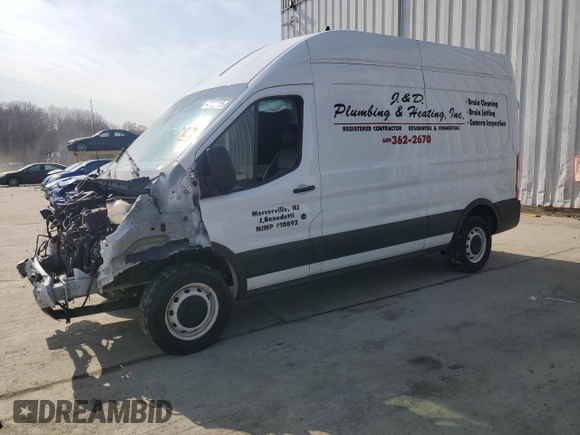 2021 Ford Transit Cargo with VIN 1FTBR1X84MKA46392, listed as a Copart auction lot 47795405 with 50,592 mi miles and Salvage title. Bid and sale history available at DreamBid. Image 1.
