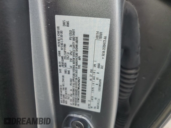 2021 Ford Escape SE with VIN 1FMCU0G67MUA24821, listed as a Copart auction lot 49802545 with 54,754 mi miles and Salvage Title. Bid and sale history available at carsss.com. Image 15.