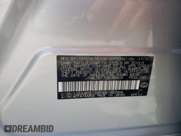 2016 Lexus LS 460 with VIN JTHBL5EF7G5140603, listed as a Copart auction lot 49436405 with 153,074 mi miles and Clean title. Bid and sale history available at DreamBid. Image 12.