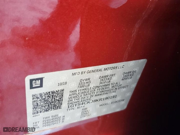 2019 Cadillac Escalade Premium Luxury with VIN 1GYS4CKJ8KR190191, listed as a Copart auction lot 84697364 with 22,182 mi miles and Salvage Title. Bid and sale history available at carsss.com. Image 13.