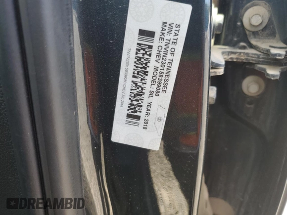 2018 Chevrolet Silverado 1500 with VIN TNV1N230158399080, listed as a Copart auction lot 63489073 with 80,942 mi miles and Salvage Title. Bid and sale history available at DreamBid. Image 9.